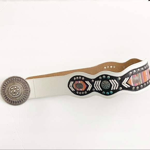 Y2K Embroidered Big Buckle belt Vintage coastal cowgirl Boho Bohemian - Picture 1 of 7